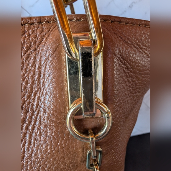 Michael Kors Brown Pebbled Leather Tote with Gold MK Charm - Picture 16 of 16